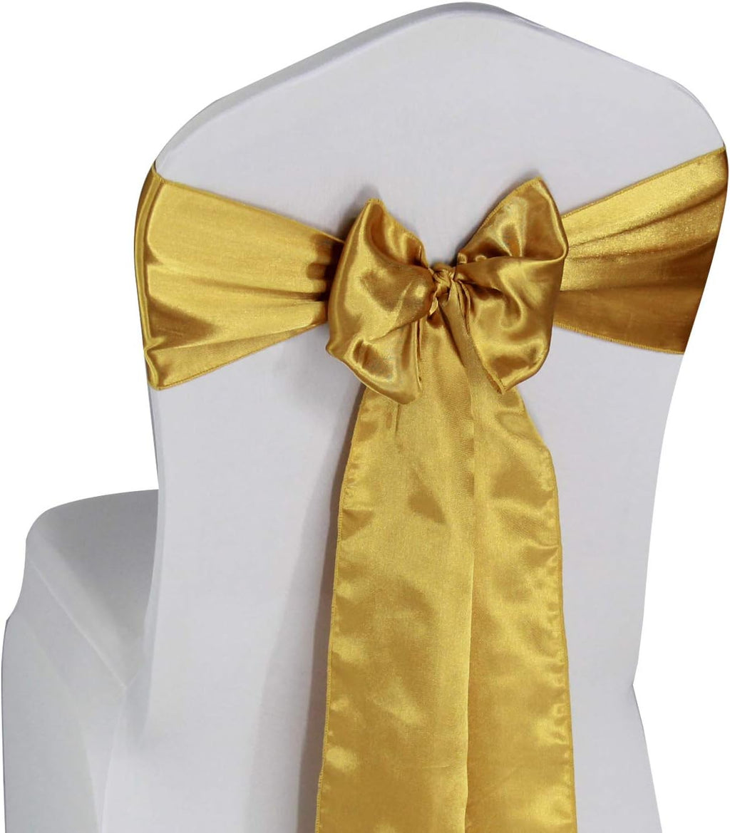 WELMATCH Gold Satin Chair Sashes - 50 Pcs Elegant Wedding & Party Decoration Bows | Gold Color