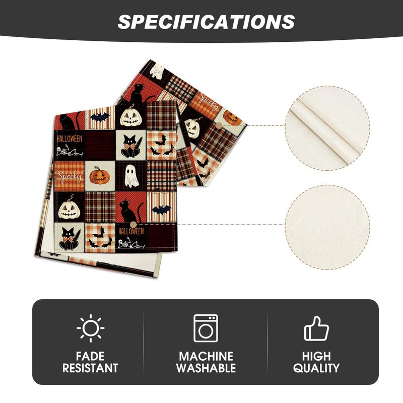 Artoid Mode Black Cat Bat Pumpkin Spooky 210 GSM Halloween Table Runner, Ghost Kitchen Dining Table Decoration for Home Party Decor 13x90 Inch