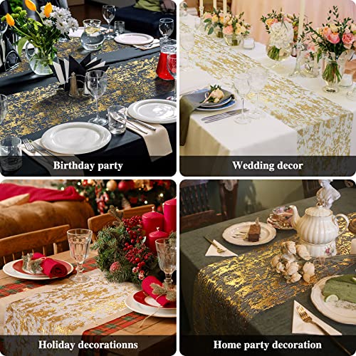 Ohanniewa Gold Table Runner 11in x 32ft Glitter Mesh Foil Roll – Wedding, Christmas