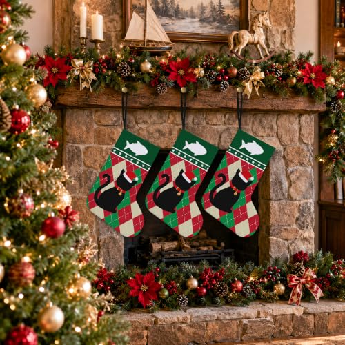 LRyeisahh Black Cat Christmas Stockings, Plaid Linen 17in Xmas 20 Variation