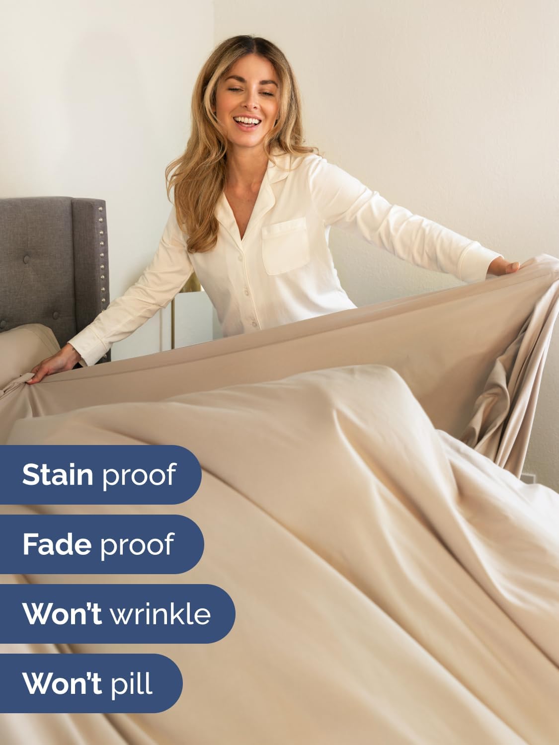 Skiennix Extra Deep Queen Sheet Set | 6-Piece Breathable Cooling Bedding - Soft, Wrinkle-Free Comfort - Cream