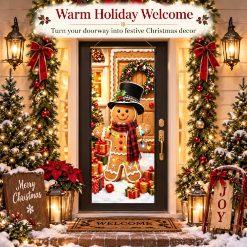 Gingerbread Door Cover for Christmas - 35.4 x 70.9 in Front Door Banner