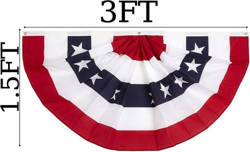 Memorial Day Decorations | Skiennix 1.5x3 Ft Patriotic Bunting Flags - 3-Pack Outdoor Half Fan Banner