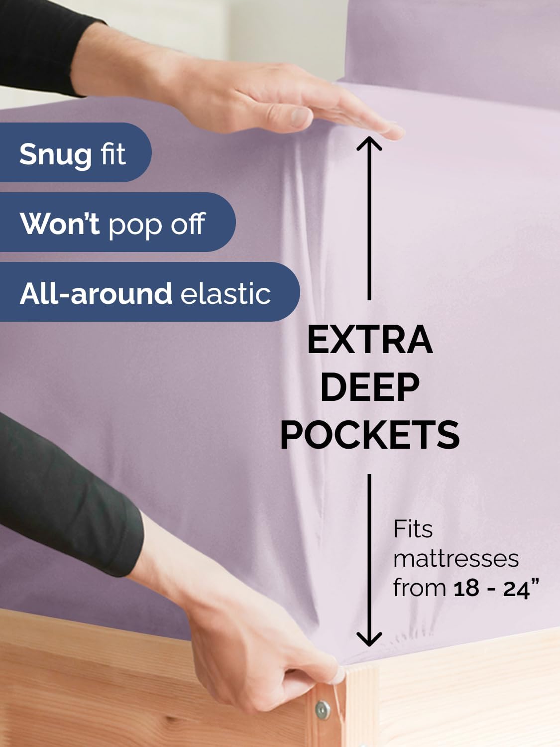 Skiennix Extra Deep Full Sheet Set | 6-Piece Breathable Cooling Bedding - Soft, Wrinkle-Free Light Lavender