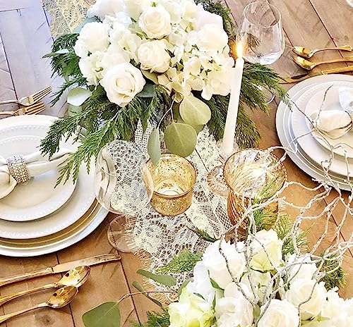 3-Pack White Lace Table Runner 14 x 120 Inch Embroidered Boho Table Decor