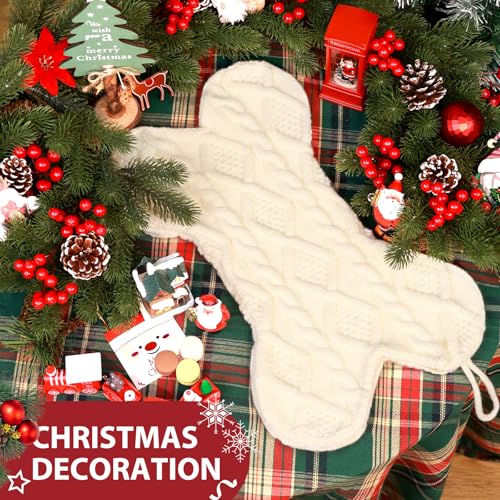Hommtina Bone-Shaped Christmas Dog Stocking - White Knit Holiday Pet Decor