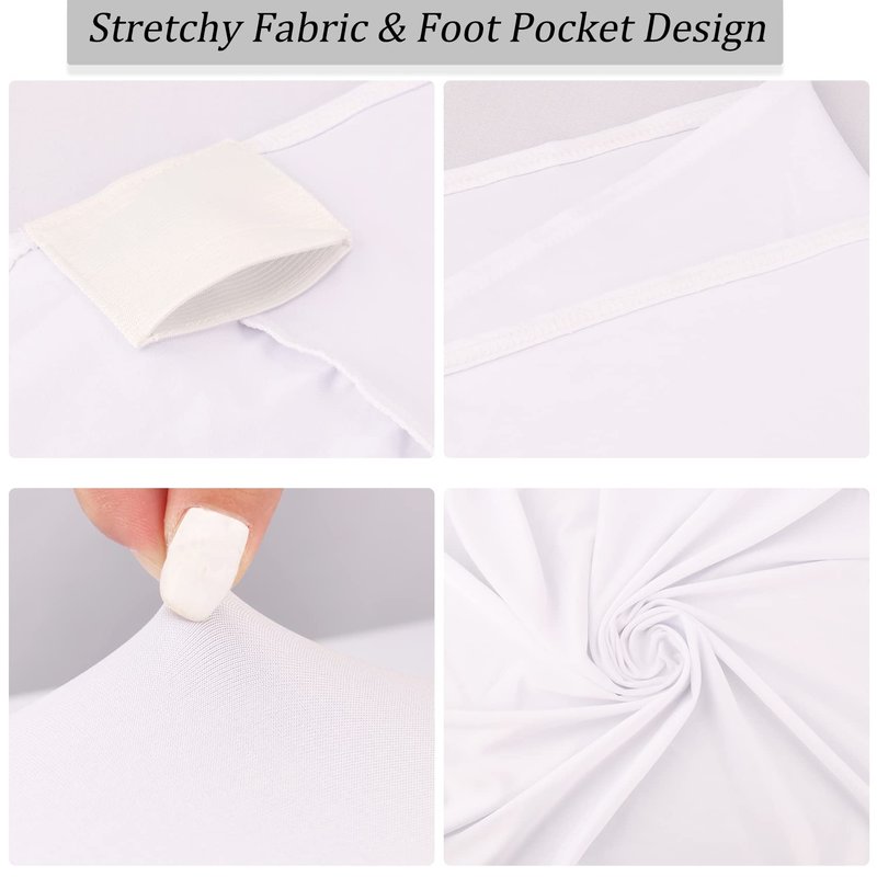 6FT Spandex Table Cover Table Cloth for Folding Tables Fitted Rectangular Tablecover Washable Wrinkle Resistant Polyester Stretch Tablecloth Protector for Wedding Banquet Party (12 Pack, White)