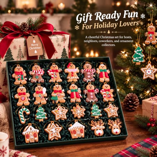 24pcs Gingerbread Christmas Tree Ornaments Holiday Decor for Holiday Parties