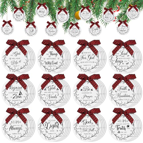 Soaoo 60 Pcs Christmas Bible Verse Ornaments White Wooden Christian Decor