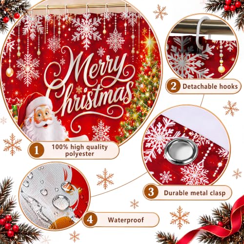 Ruikyhom Christmas Bathroom Sets with Shower Curtain & Rugs - Red Gold