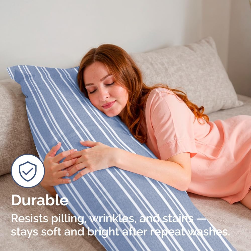 Skiennix Body Pillowcases Set of 2 | Soft 20x54 Long Pillow Covers for Comfortable Sleep - Blue Stripes, Machine Washable