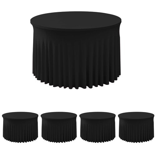 HolidayIdeas Black Spandex 72 in Round Tablecloths, Fitted Stretch Table Skirts for 6ft Round Table, Wrinkle-Free Ruffle Design Tablecloths for Banquets,Trade Shows, Parties, Events, 4 Pack