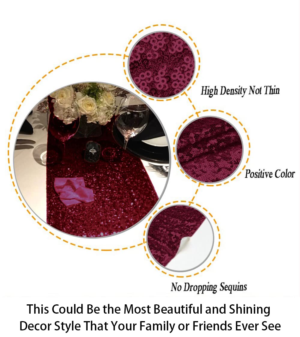 ShinyBeauty Sequin Table Runner Burgundy 12 by 108 Inch Wine Sparkle Sequence Table Cloth Runner Party Supplies Glitter Sequin Mesh Table Runner for Birthday Party Wedding Banquet Decoration