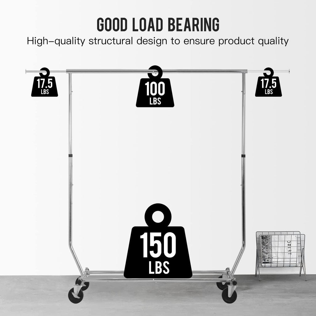 PayLessHere Heavy Duty Clothing Rack - Extensible Garment Rack with Wheels | 135 lbs Capacity, Chrome Finish