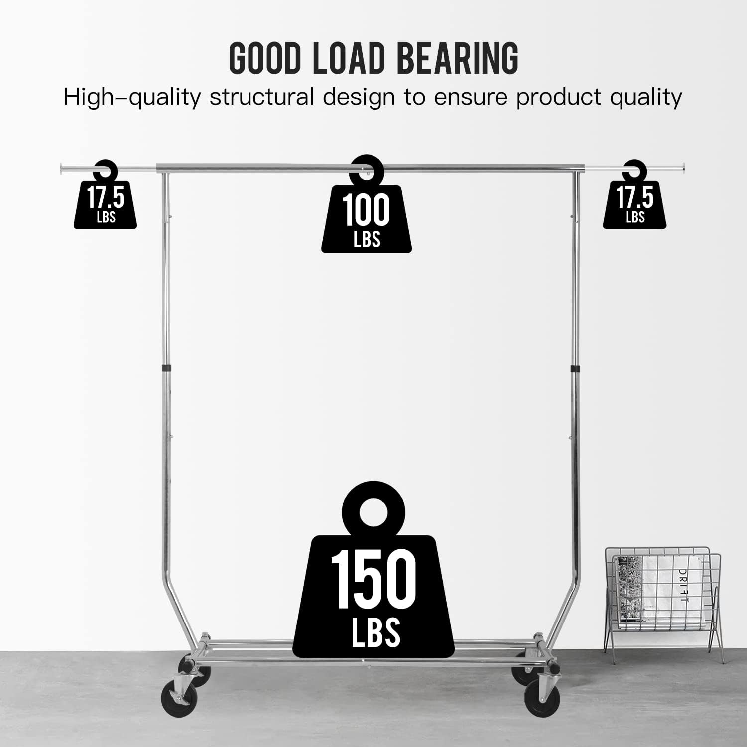 PayLessHere Heavy Duty Clothing Rack - Extensible Garment Rack with Wheels | 135 lbs Capacity, Chrome Finish