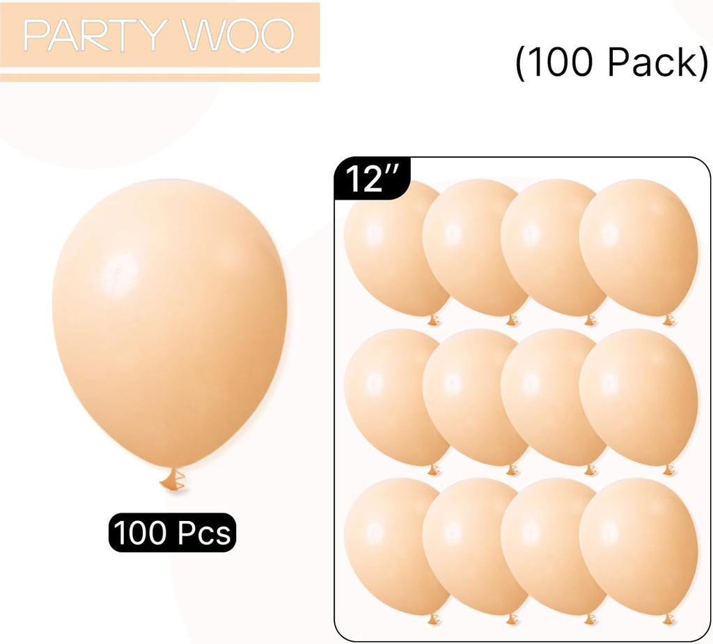 PartyWoo 12-Inch Nude Balloons - 100pcs Apricot Latex for Boho Fall Parties & Celebrations