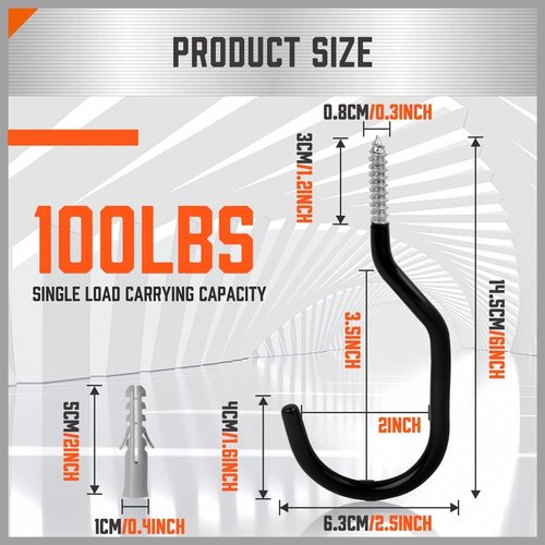 HORUSDY Heavy Duty Garage Storage Hooks - 6-Pack Utility Wall Hooks for Tools, Ladders & Bikes