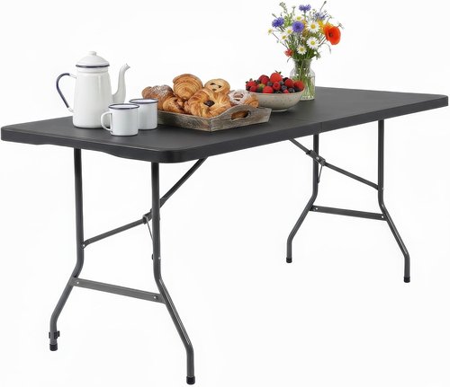 FDW 6FT Folding Table - Portable Black Picnic & Party Table with Carrying Handle