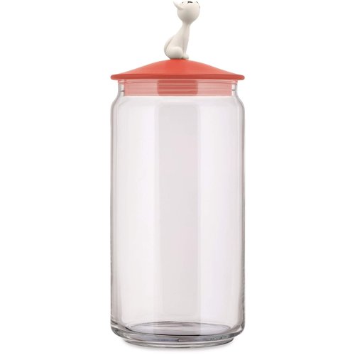 Alessi AMMI22 RO MiòJar Jar for cat food in glass with lid in thermoplastic resin, Red Orange.