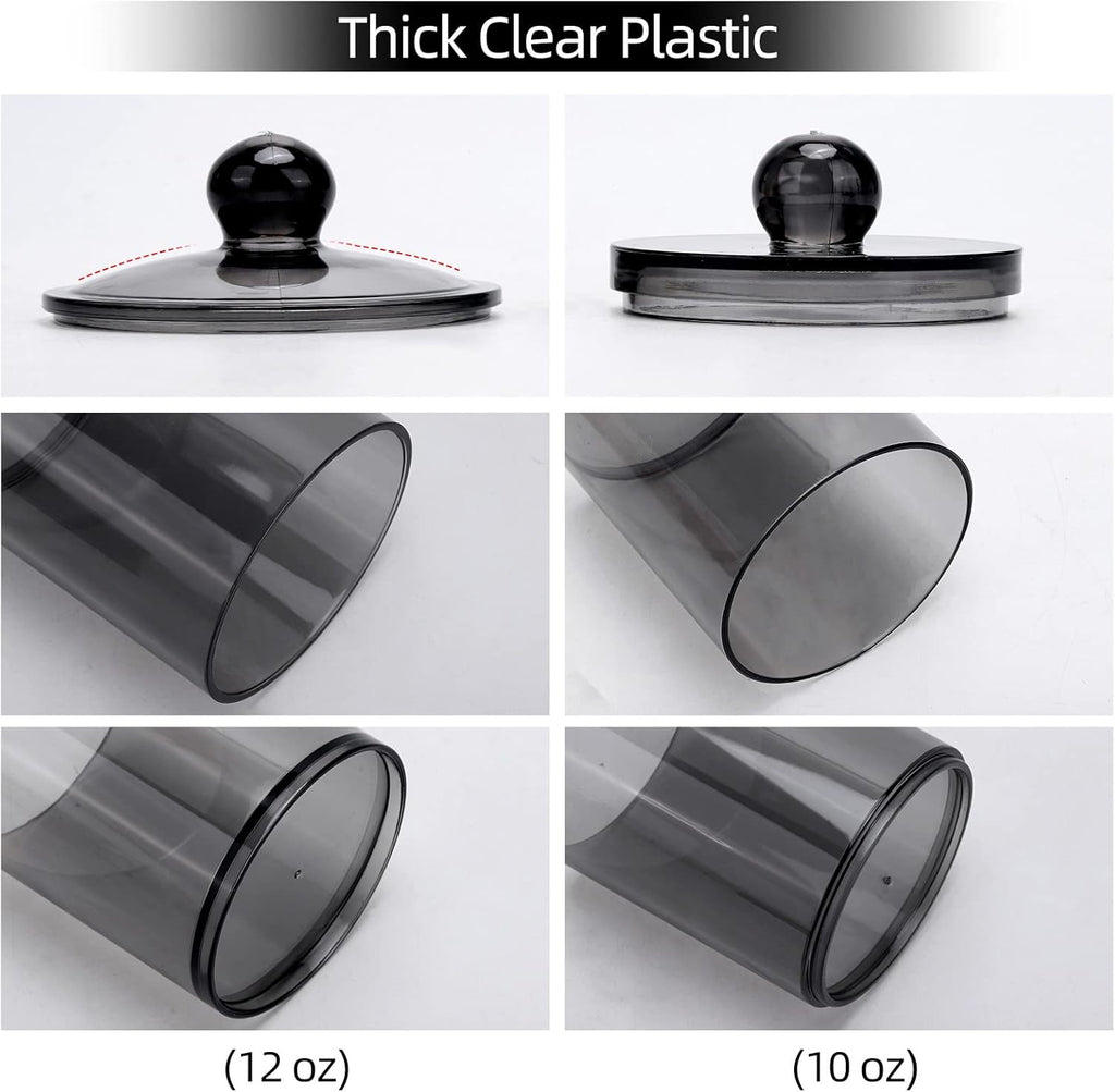 Tbestmax Qtip Holder - 10-Ounce & 12-Ounce Bathroom Organizer | Plastic Apothecary Jars with Lids - Black