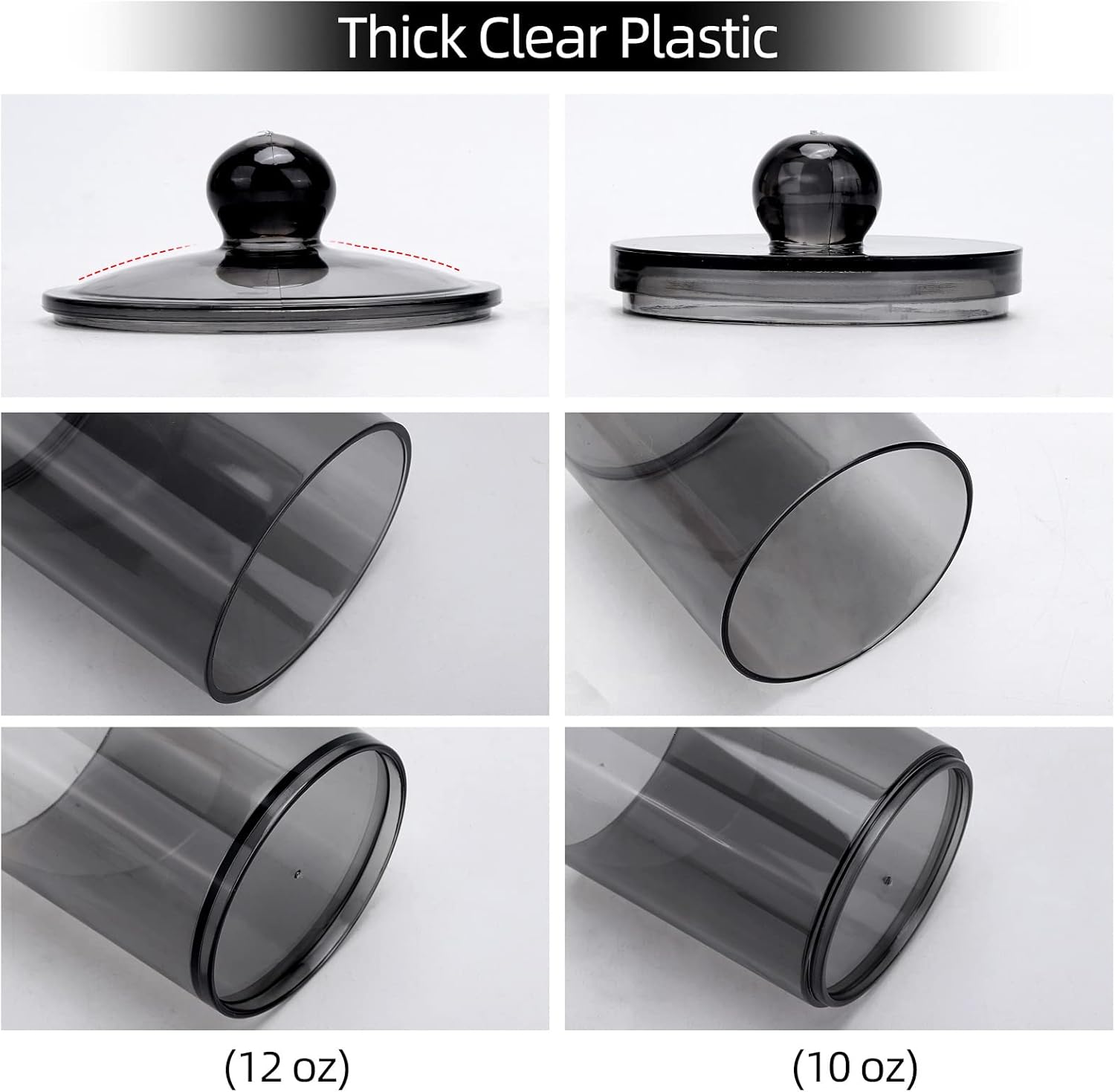 Tbestmax Qtip Holder - 10-Ounce & 12-Ounce Bathroom Organizer | Plastic Apothecary Jars with Lids - Black