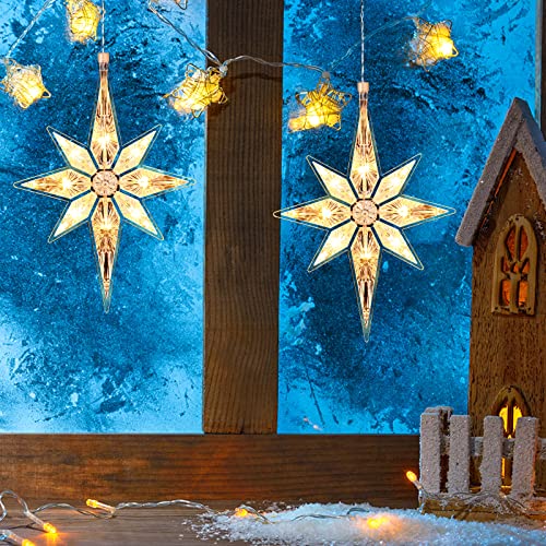 Christmas Window Star Lights - Bethlehem Style Hanging LED Silhouette Decoration - Warm White, 2 Pieces