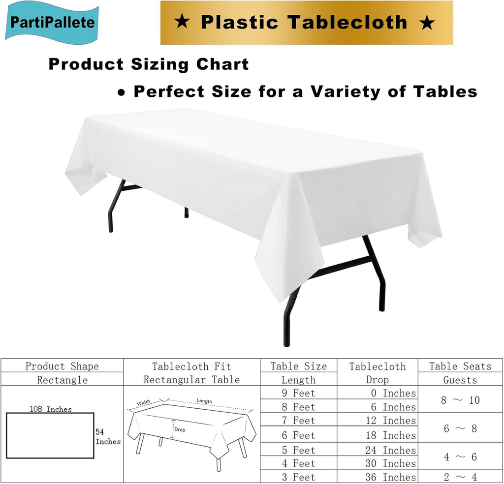 Skiennix Premium Disposable White Tablecloths - 3-Pack 54" x 108" Rectangle Covers for Parties & Events