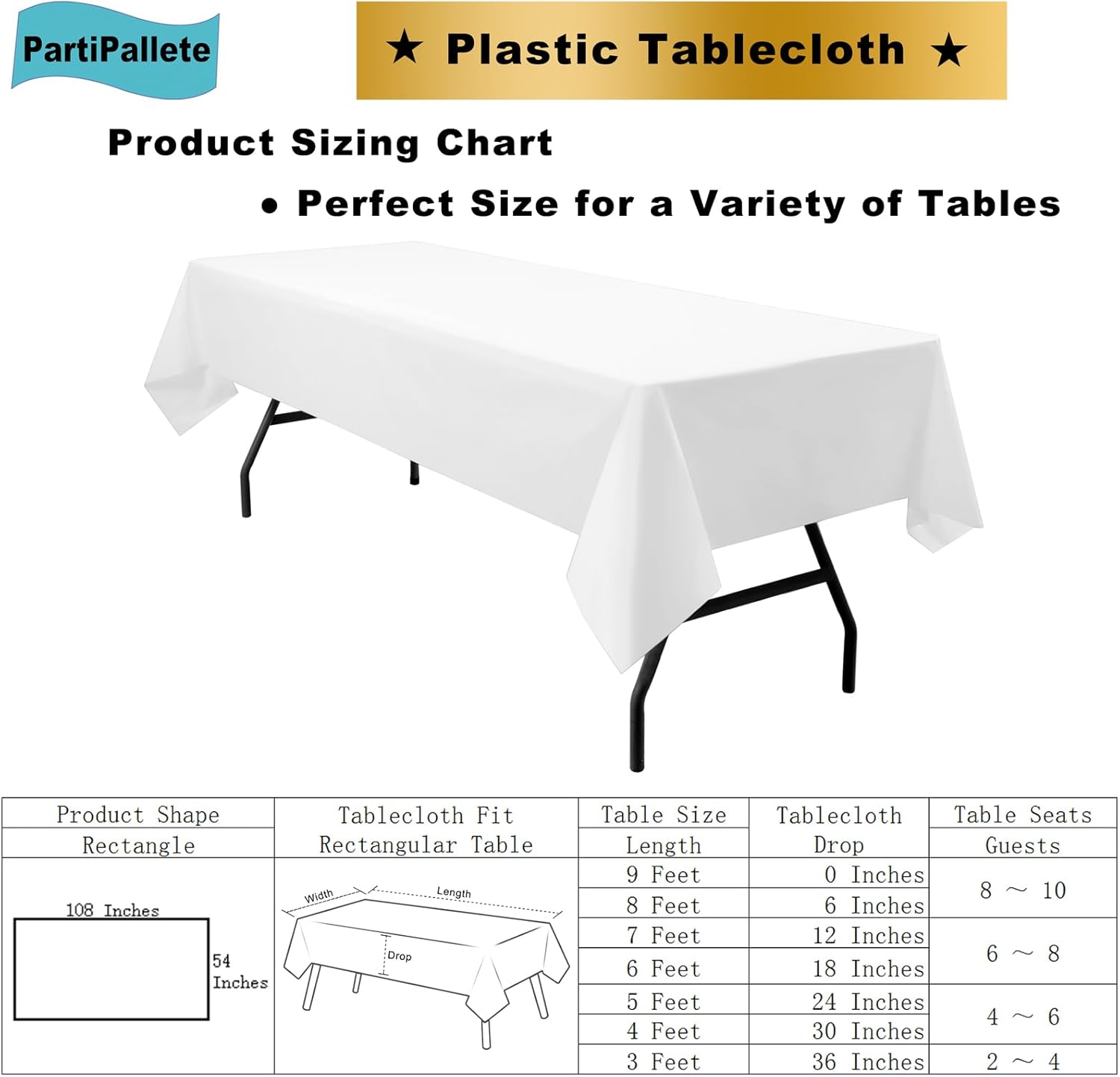 Skiennix Premium Disposable White Tablecloths - 3-Pack 54" x 108" Rectangle Covers for Parties & Events