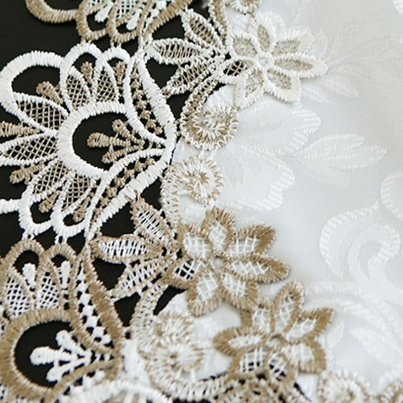 AMZALI Embroidered Placemats,Stain Resistant Lace Lunchmats Place Mats, Home Kitchen Dining Table Mats Doilies, Round Lace Placemats Table Centerpiece, Topper Pack of 4, Round 16 Inch