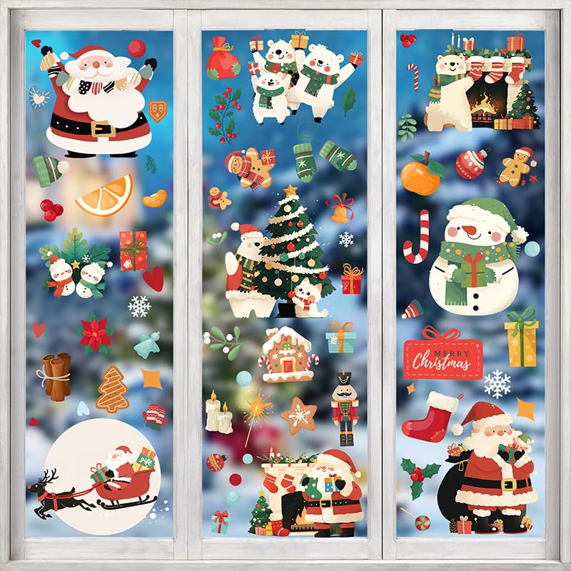 Dream Loom Christmas Window Clings - 9 Sheets Colorful Static Stickers for Glass Surfaces