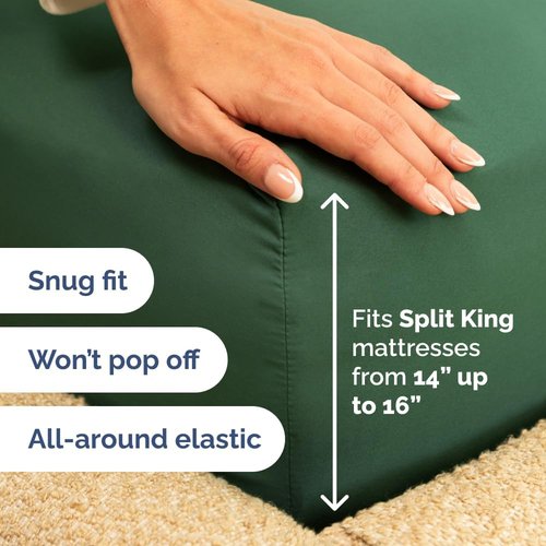 Flex Top Split Head King Sheet Set - Comfy, Breathable & Cooling Luxury Bedding - Deep Pockets - Emerald Green