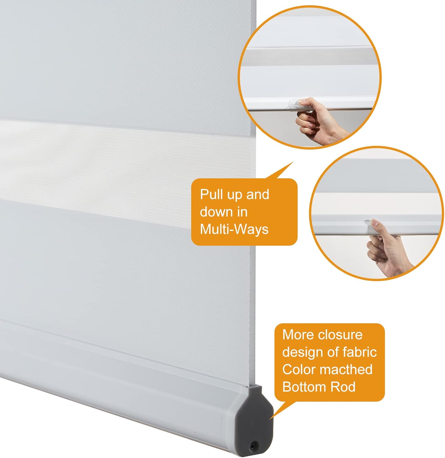 Persilux Cordless Zebra Blinds - Dual Layer Light Control Window Shades | 24" W X 72" H, White