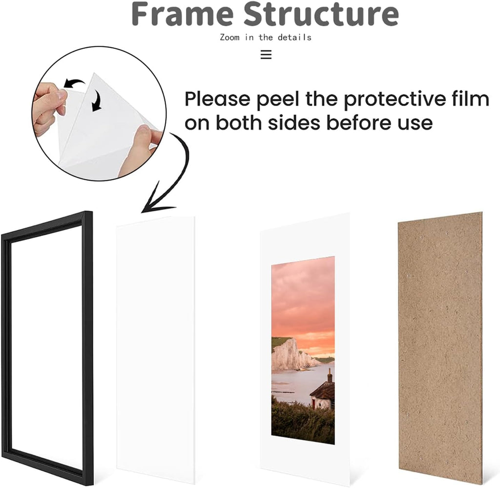 Skiennix 8.5x11 Picture Frame - Sturdy Black Frame with High Definition Plexiglass | Horizontal & Vertical Display