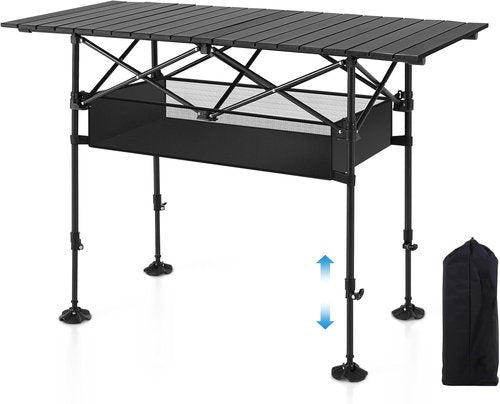 LET'S CAMP Portable Aluminum Folding Camping Table - Adjustable Height, Large Storage & Carrying Bag for Outdoor Activities