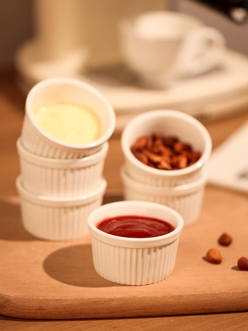 3 oz Ramekins 6 pcs Porcelain Ramekins Dishes for Souffle,Creme Brulee, Pudding, Custard Cups,Bakeware Bowls Set for Baking,Oven Safe, White 2.75 inch