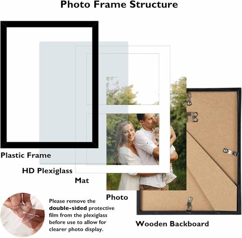 JCJMY Collage Picture Frame - Display 2 Photos in 5x7 or 8.5x11 - Lightweight Black Frame for Wall or Tabletop