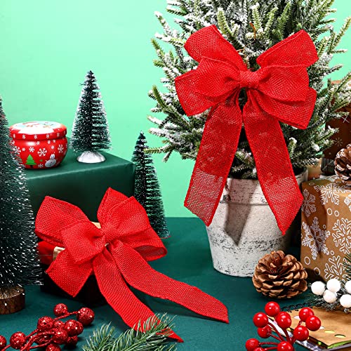 Xinnun 6 Pcs Christmas Burlap Bows Wreath Decorations, Red, Plain Style