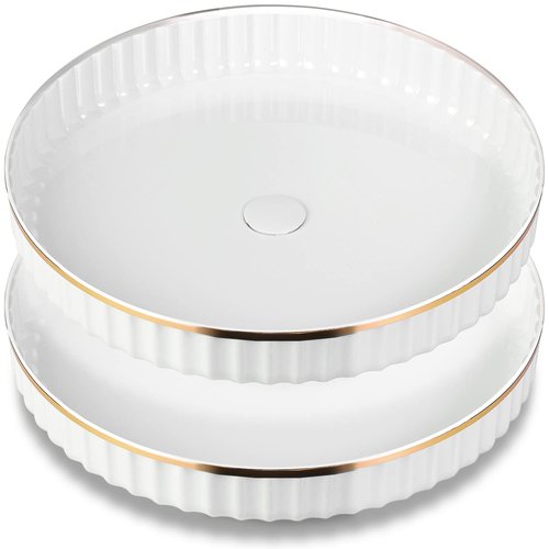 2 Pack 10" Fluted Lazy Susan Organizer, Turntable Spice Rack for Cabinet, Kitchen, Pantry Organizer and Storage, Fridge, Bathroom Vanity Countertop, Under Sink Organizing, Expandable Lazy Susan-White