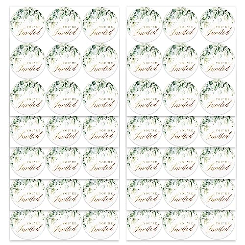 Greenery Wedding Invitation Envelope Seals with Gold Foil, 1.4 Inch, 108pcs