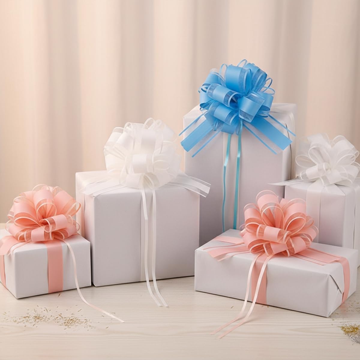 Skiennix 8 PC Large Pull Bows - 6 Inch Gift Wrapping Ribbons for Parties & Weddings | Pink