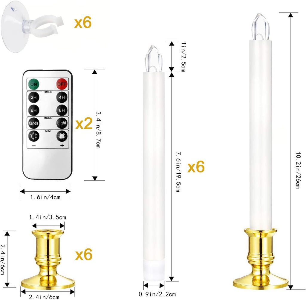 YAUNGEL Flameless Taper Candles - 6 Pack Battery Operated Window Candles with Timer & Remote | Holiday Decor