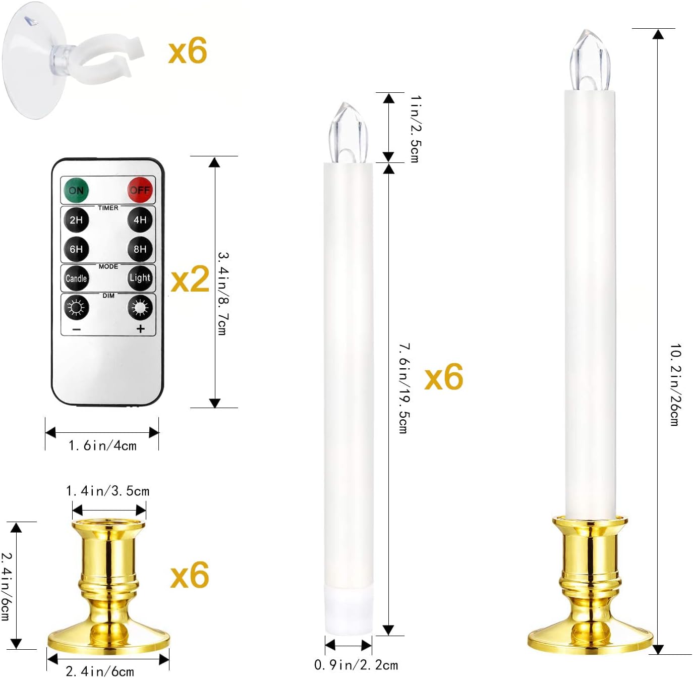 YAUNGEL Flameless Taper Candles - 6 Pack Battery Operated Window Candles with Timer & Remote | Holiday Decor