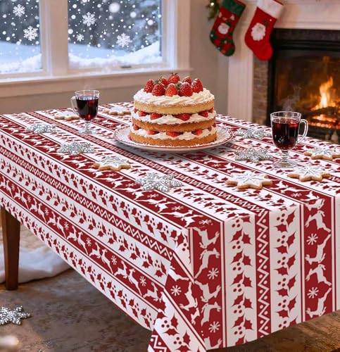 HEIPINIUYE 3 Pack Christmas Disposable Tablecloths 54x108 Inch Red & White Holiday Party Cover