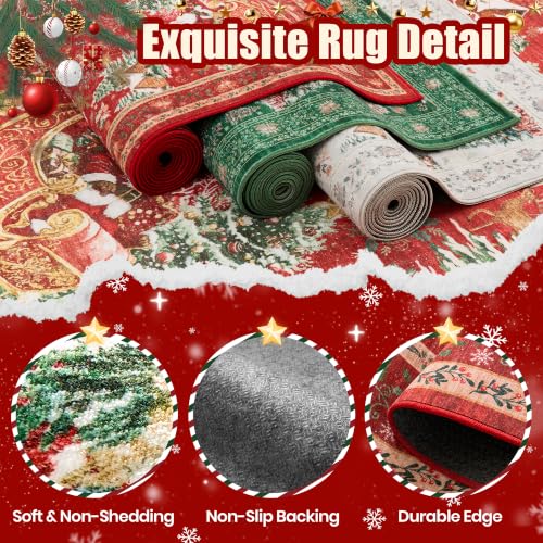 3'x5' Red/Green Christmas Kitchen Runner Rug – Washable, Non-Slip