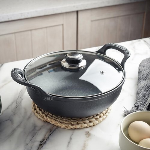 VONOTO 11 inch Cast Iron Wok with Lid and Handles, Grilling Wok, Use in the Oven, on the Stove, or on the Grill (Wok with Lid 11 inch)