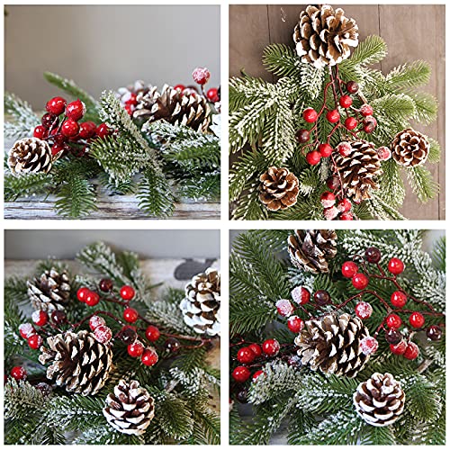 2Pcs Artificial Christmas Teardrop Swag Wreaths with Pinecones & Berries