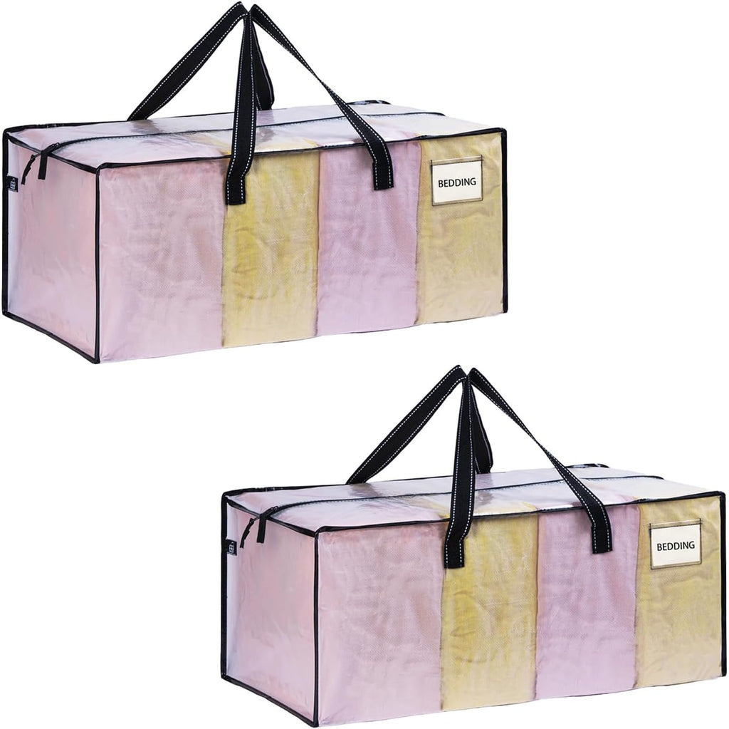 VENO Heavy Duty Moving Bags - Clear Storage Bins with Lids for Clothes, Blankets & More | 2 Pack