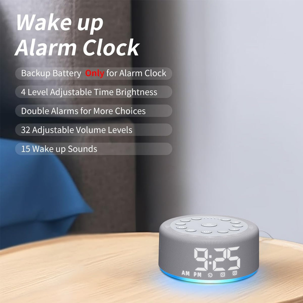 Skiennix White Noise Machine - Dual Alarm Clock with Rechargeable Battery & Night Light | 30 Sounds, 5 Timers