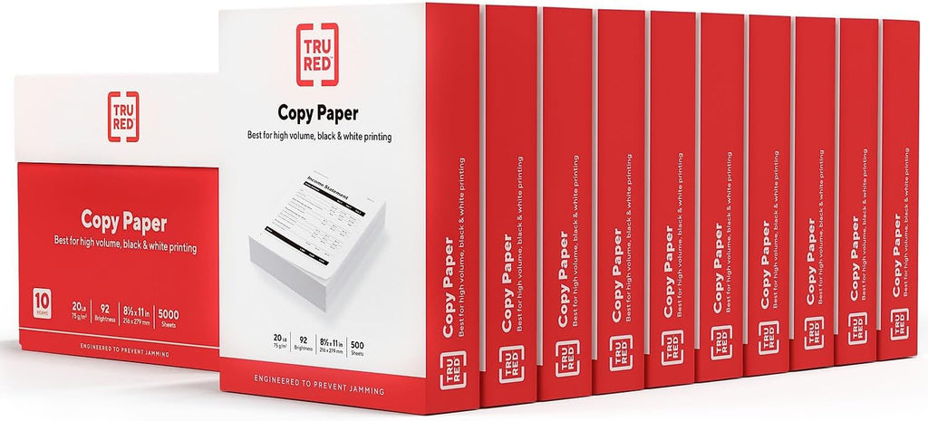 TRU RED Copy Paper - 20 lb, 92 Bright, 8.5x11 Inches - 5000 Sheets for Office, School & Home