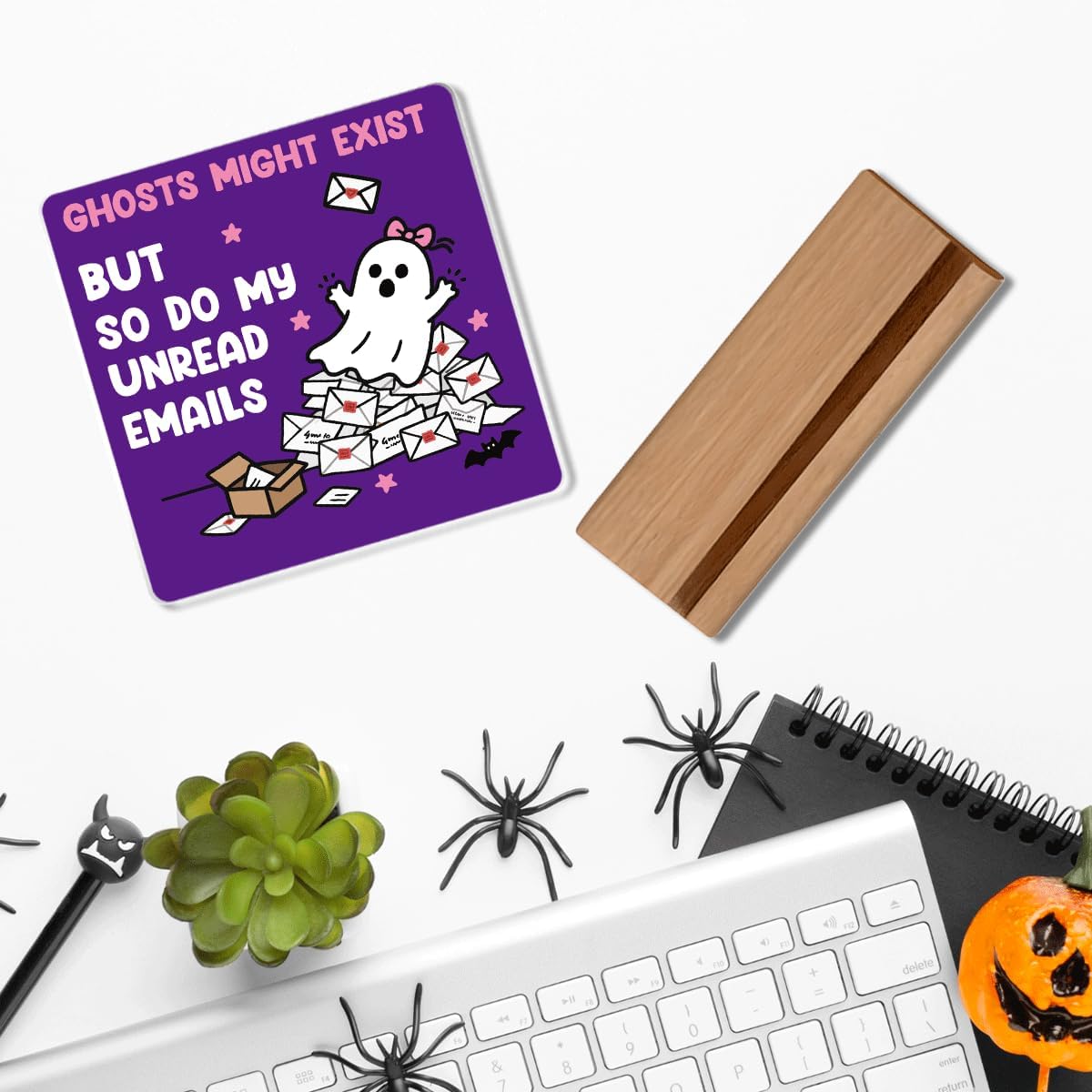 Skiennix Halloween Office Decor - Funny Acrylic Ghost Emails Sign | Cute 4x4 Inches Desk Decoration for Work
